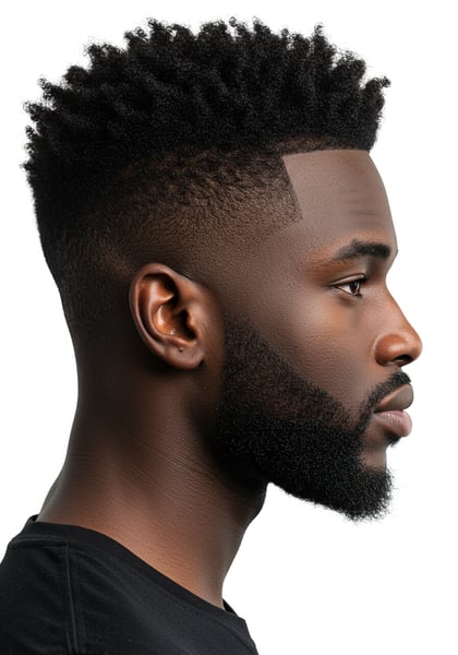 HOMEM NEGRO COM CORTE DEGRADÊ VISTA DIREITA