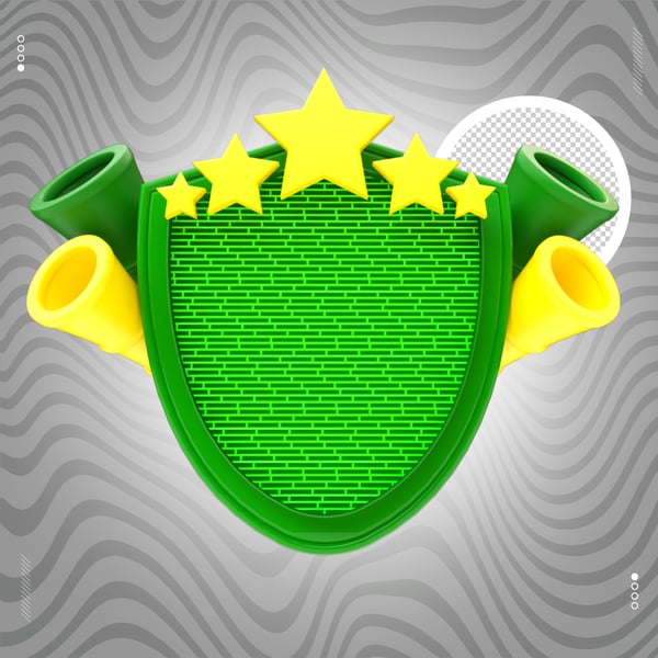 Escudo 3D Estrelas e Megafones Verdes Amarelos PSD Editável