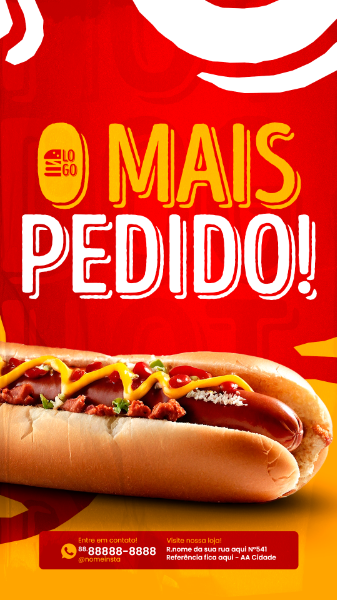 STORIES SIMPLESMENTE O HOT DOG MAIS PEDIDO SOCIAL MEDIA LANCHONETE PSD EDITÁVEL