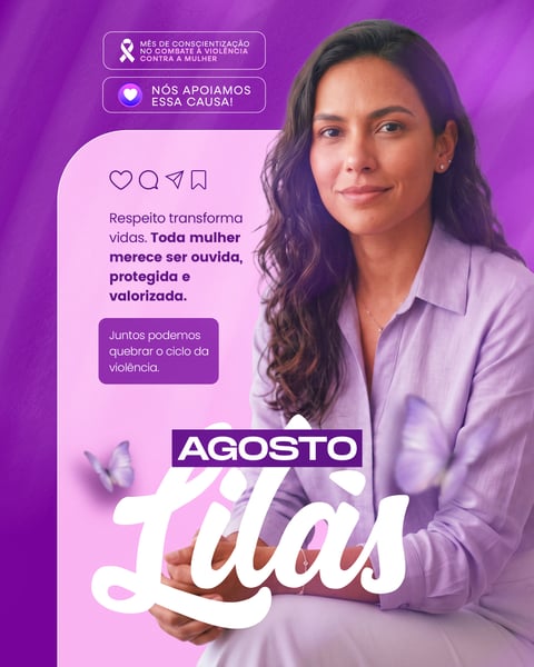 AGOSTO LILÁS MÊS DE CONSCIENTIZAÇÃO NO COMBATE À VIOLÊNCIA CONTRA A MULHER SOCIAL MEDIA PSD EDITÁVEL - ARTBOARD 2