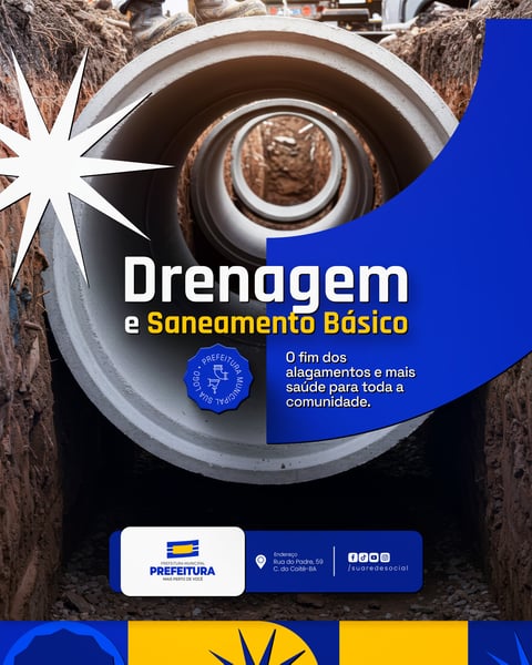 DRENAGEM E SANEAMENTO BÁSICO PREFEITURA MUNICIPAL SOCIAL MEDIA PSD EDITÁVEL
