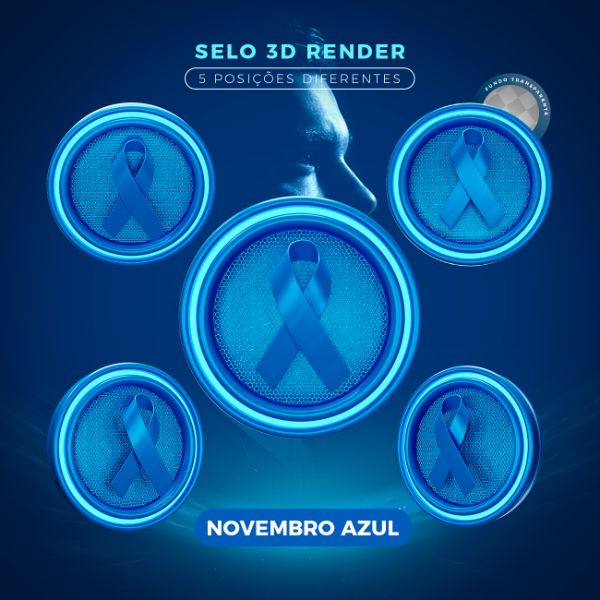 SELO 3D MÊS DE COMBATE AO CÂNCER DE PRÓSTATA NOVEMBRO AZUL SOCIAL MEDIA PSD FUNDO TRANSPARENTE.RAR