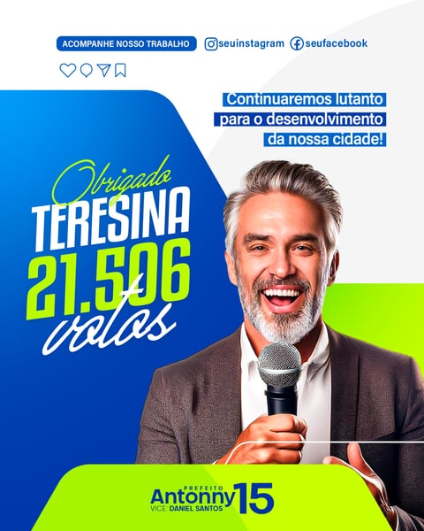 SOCIAL MEDIA ELEIÇÕES AGRADECIMENTO PELOS VOTOS VITÓRIA CAMPANHA POLÍTICA