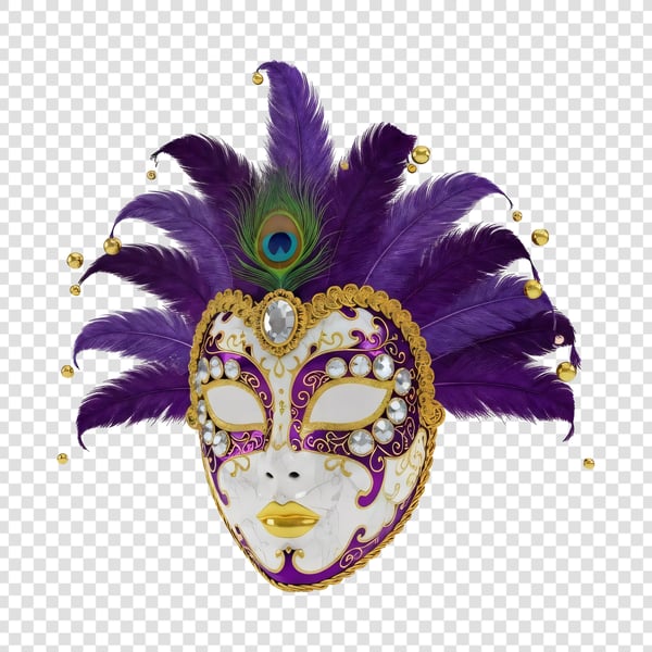 Máscara de Carnaval roxa com penas 03