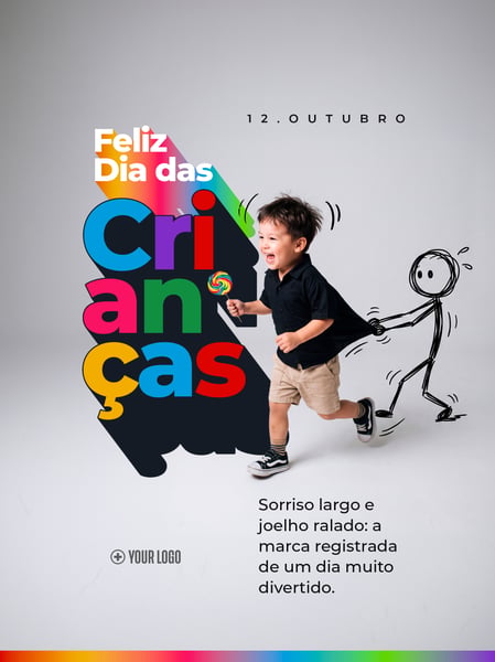 DIA DAS CRIANÇAS MENINO COM PIRULITO SOCIAL MEDIA FLYER PSD EDITÁVEL