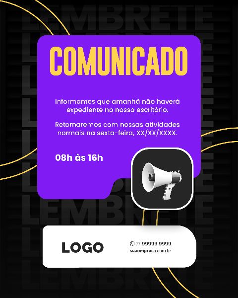 SOCIAL MEDIA PARA AVISOS E COMUNICADOS - ROXO AMARELO