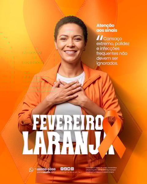FEVEREIRO LARANJA MÊS DE CONSCIENTIZAÇÃO E COMBATE À LEUCEMIA SOCIAL MEDIA PSD EDITÁVEL 2