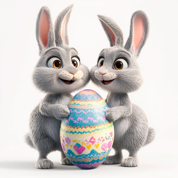 BOC DOIS COELHOS SEGURANDO UM OVO DE PÁSCOA COLORIDO (1)
