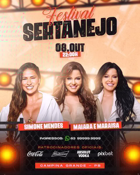 FLYER PARA EVENTO PSD EDITÁVEL FESTIVAL SERTANEJO FEED