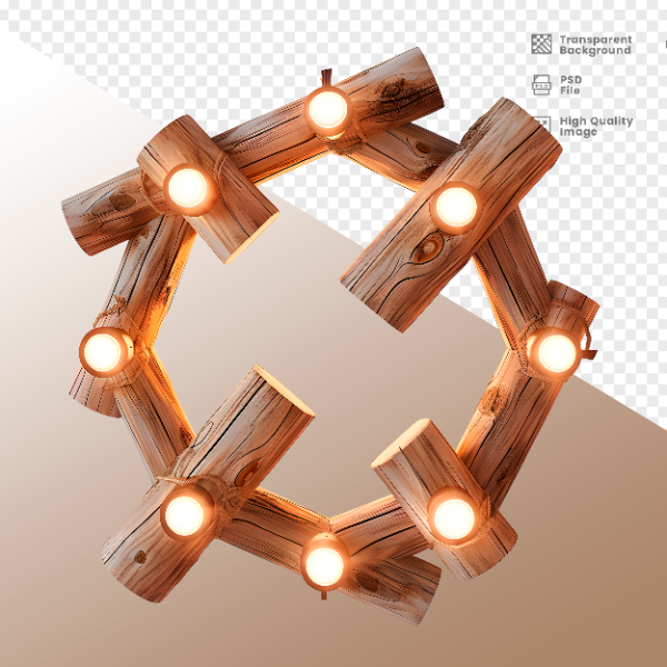 CÍRCULO DE MADEIRA COM LUZ - ELEMENTO 3D PARA COMPOSIÇÃO - WOOD