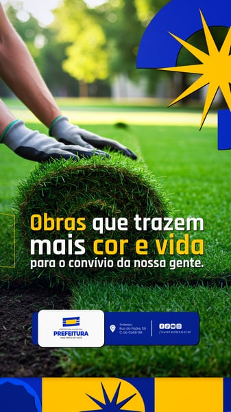 OBRAS QUE TRAZEM MAIS COR PREFEITURA MUNICIPAL SOCIAL MEDIA PSD EDITÁVEL