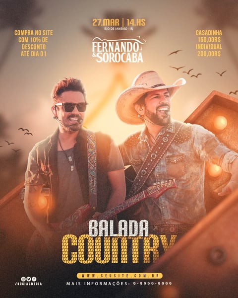 FLYER EVENTO BALADA COONTRY FERNANDO E SOROCABA FEED