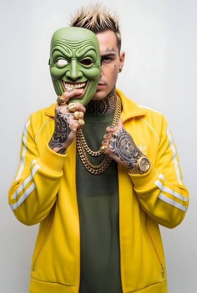 CANTOR DE FUNK USANDO MOLETOM AMARELO COM A MÁSCARA VERDE 03