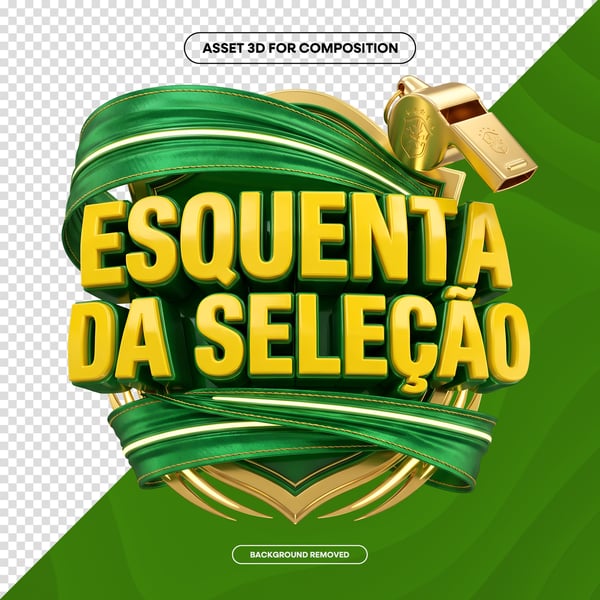 SELO 3D IA ESQUENTA DA SELEÇÃO JOGO BRASIL COPA SOCIAL MEDIA PNG