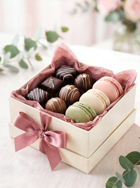 Caixa de presente aberta com doces dentro 2
