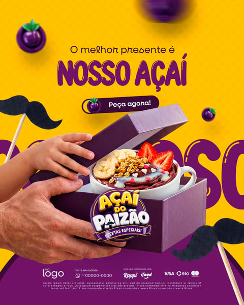 O MELHOR PRESENTE É NOSSO AÇAÍ GIFTBOX AÇAITERIA AÇAÍ DIA DOS PAIS SOCIAL MEDIA PSD EDITÁVEL