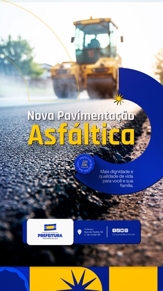 PAVIMENTAÇÃO ASFÁLTICA PREFEITURA MUNICIPAL SOCIAL MEDIA PSD EDITÁVEL