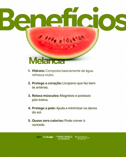 BENEFÍCIOS MELANCIA FRUTA SOCIAL MEDIA PSD EDITÁVEL