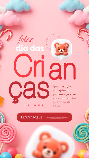 DIA DAS CRIANÇAS ARTE DOCE SOCIAL MEDIA FLYER PSD EDITÁVEL STORY