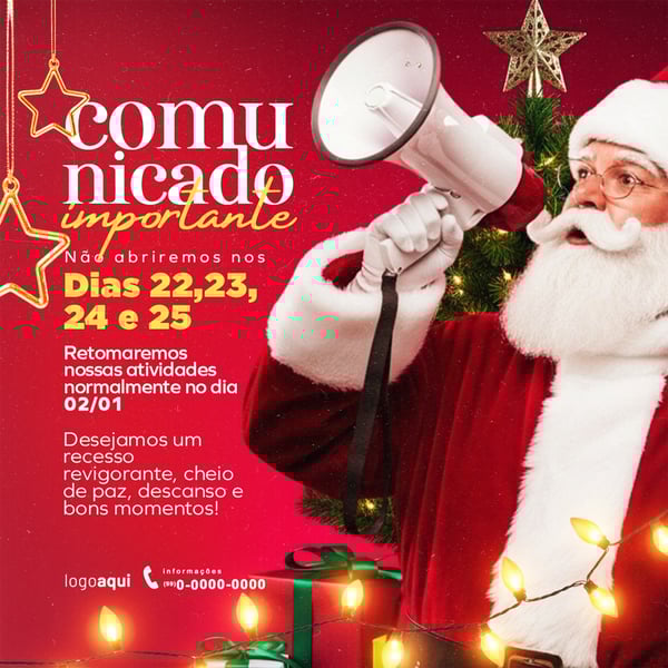 RECESSO DE NATAL AVISO IMPORTANTE COMUNICADO BOAS FESTAS FEED1 1