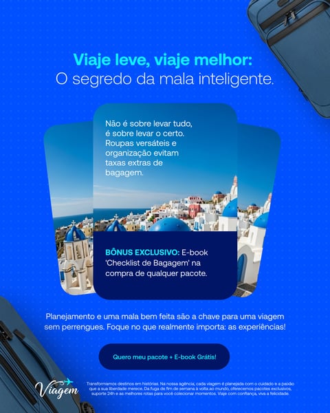 Guia De Viagem Leve: Segredos Da Mala Inteligente E Organização Eficiente Social Media PSD Editável
