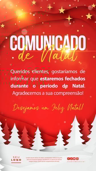 COMUNICADO DE NATAL AVISO ANÚNCIO RECESSO FERIADO SOCIAL MEDIA PSD EDITÁVEL STORY 4