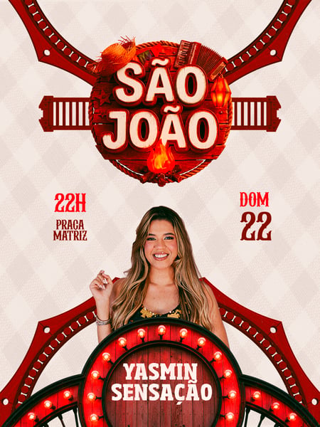 FLYER EVENTO SÃO JOÃO YASMIN SENSAÇÃO FEED 2026 PSD EDITÁVEL