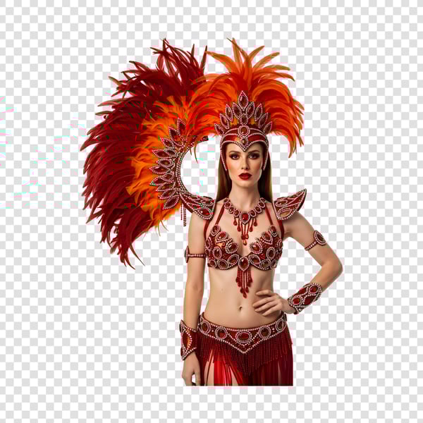 MULHER RUIVA BONITA COM FANTASIA DO CARNAVAL VERMELHA 3