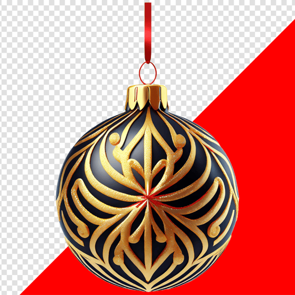 ENFEITE NATALINO BOLA PRETO E DOURADO PARA COMPOSIÇÃO PNG TRANSPARENTE SEM FUNDO