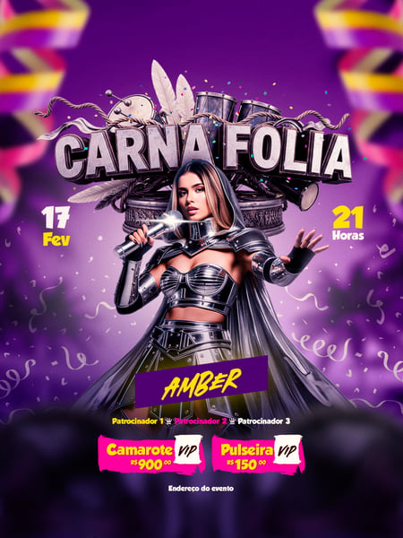 FLYER EDITÁVEL DE CARNAVAL - CARNA FOLIA