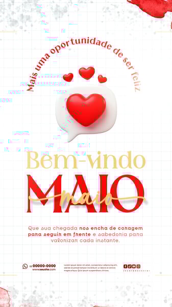 BEM VINDO MAIO SAUDAÇÃO MÊS SOCIAL MEDIA POST EDITÁVEL STORY