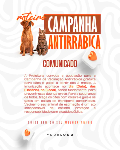 CAMPANHA VACINAÇÃO ANTIRRÁBICA COMUNICADO SOCIAL MEDIA PSD EDITÁVEL