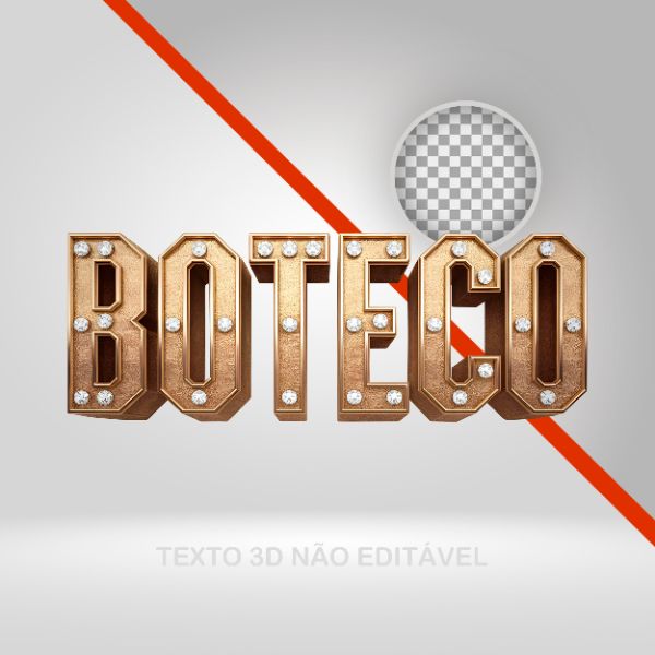 TEXTO 3D BOTECO, LETRAS DOURADAS, DIAMANTES, LUXO, BOTECO PRIME, BAR, BARZINHO PNG, ELEMENTO PARA FLYERS E CANVA