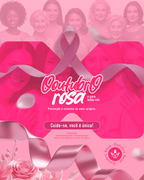OUTUBRO ROSA CAMPANHA DE CONSCIENTIZAÇÃO PREVENÇÃO DO CÂNCER DE MAMA SOCIAL MEDIA PSD EDITÁVEL