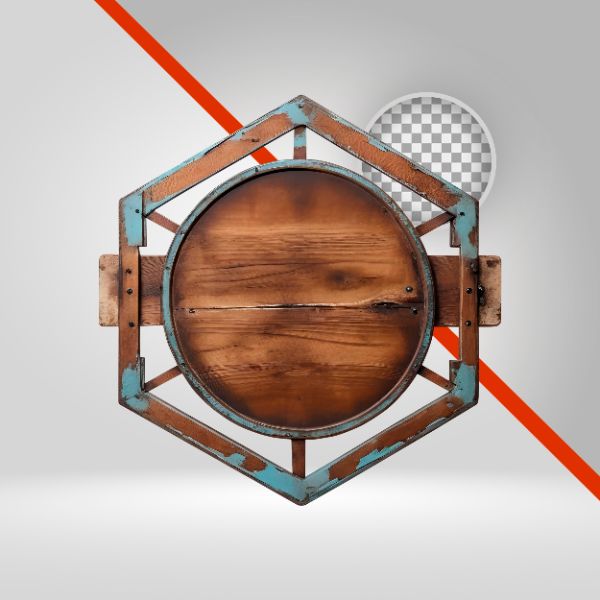 TÁBUAS DE MADEIRA 3D HEXÁGONO. PLACA PRA TEXTO, MADEIRA VELHA, VINTAGE, ELEMENTO 3D PNG, FUNDO TRANSPARENTE, CÍRCULO, 3D