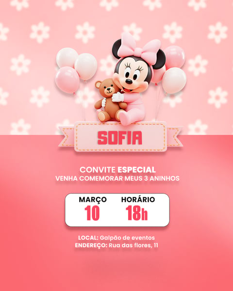 CONVITE ANIVERSÁRIO INFANTIL MINNIE MINEY SOCIAL MEDIA PSD EDITÁVEL 5