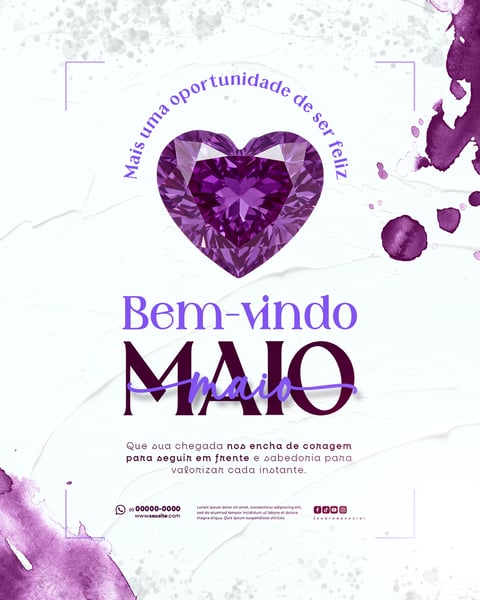 BEM VINDO MAIO SAUDAÇÃO MÊS SOCIAL MEDIA POST EDITÁVEL FEED