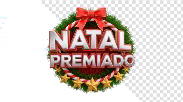 SELO 3D NATAL PREMIADO COM LAÇO VERMELHO EM PNG
