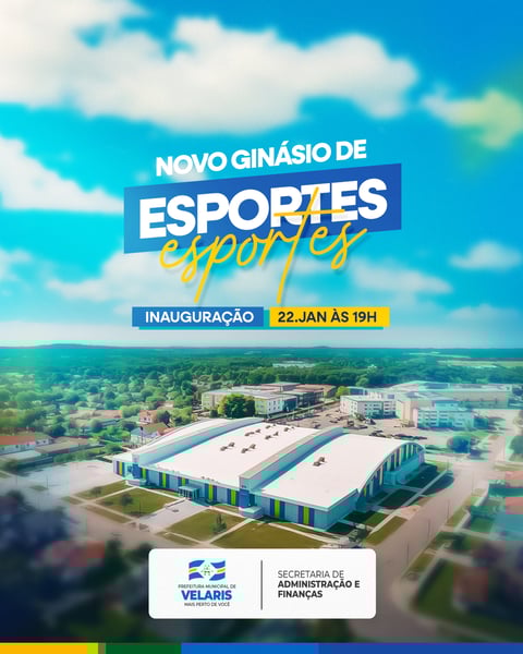 PREFEITURA NOVO GINÁSIO DE ESPORTES AVISO INFORME COMUNICADO SOCIAL MEDIA PSD EDITÁVEL