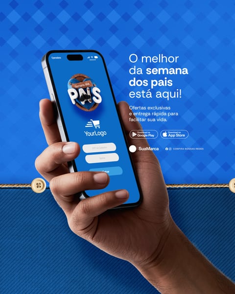 CAMPANHA SEMANA DOS PAIS SELO 3D COM ENCARTE DIGITAL SOCIAL MEDIA PSD EDITÁVEL
