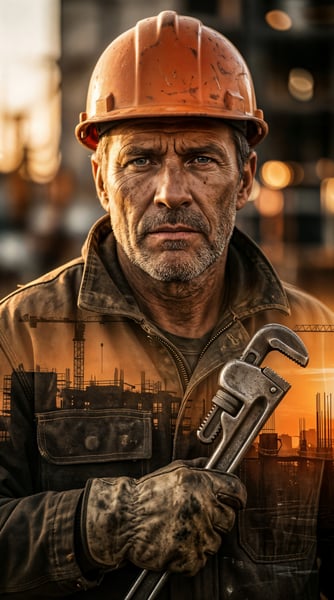 TRABALHADOR DE CONSTRUÇÃO COM UNIFORME E EQUIPAMENTO 3