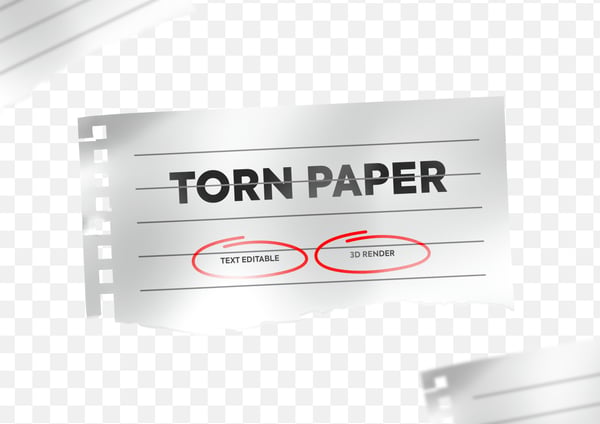 Papel Rasgado de Caderno Texto Editável Elemento 3D PNG Transparente