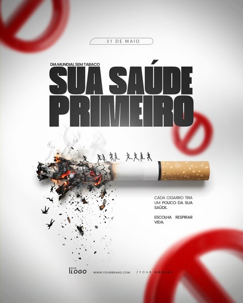 DIA MUNDIAL SEM TABACO 31 DE MAIO SOCIAL MEDIA PSD EDITÁVEL