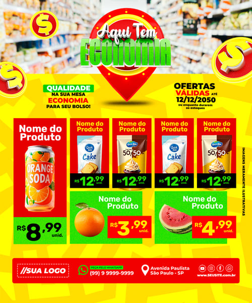 ENCARTE AQUI TEM ECONOMIA SUPERMERCADO REDES SOCIAIS EDITÁVEL