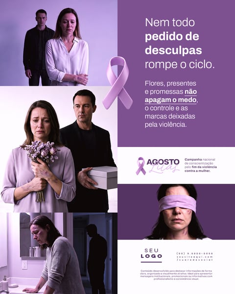AGOSTO LILÁS CAMPANHA DE CONSCIENTIZAÇÃO E COMBATE PELO FIM DA VIOLÊNCIA CONTRA A MULHER SOCIAL MEDIA PSD EDITÁVEL 5
