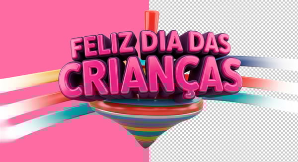 SELO 3D PIÃO FELIZ DIA DAS CRIANÇAS PNG TRANSPARENTE