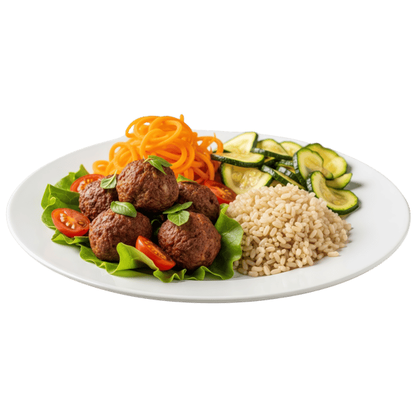 PRATO FITNESS COM ARROZ INTEGRAL ALMÔNDEGAS E LEGUMES FRESCOS 1