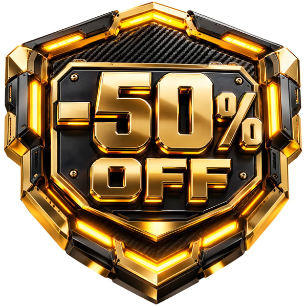 EMBLEMA FUTURISTA DE DESCONTO 50 OFF