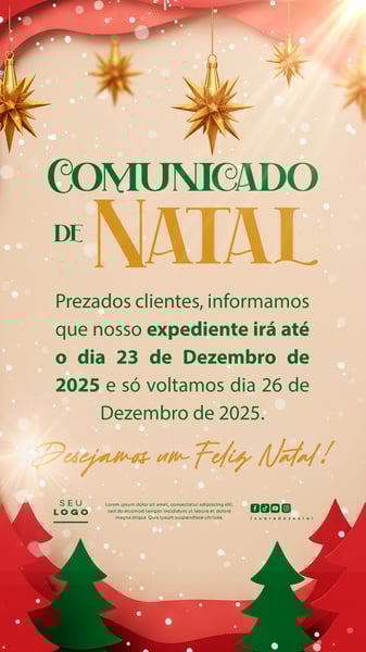 COMUNICADO DE NATAL AVISO ANÚNCIO RECESSO FERIADO SOCIAL MEDIA PSD EDITÁVEL STORY 10