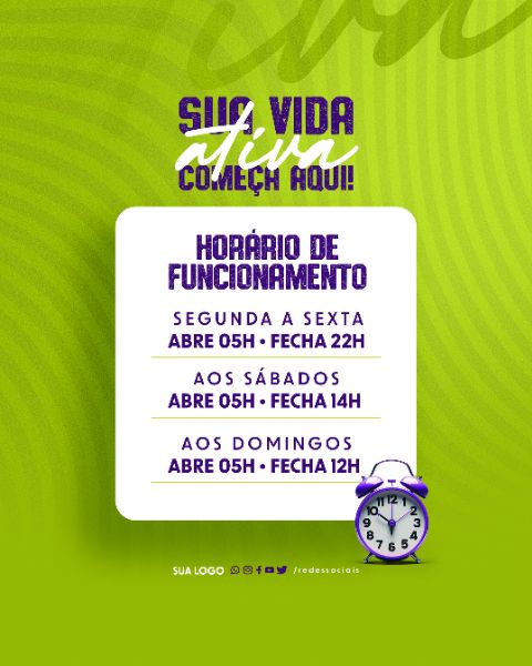 SOCIAL MEDIA - ACADEMIA - HORÁRIO DE FUNCIONAMENTO